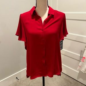 NWT Libby Story red button down with ruffled sleeves